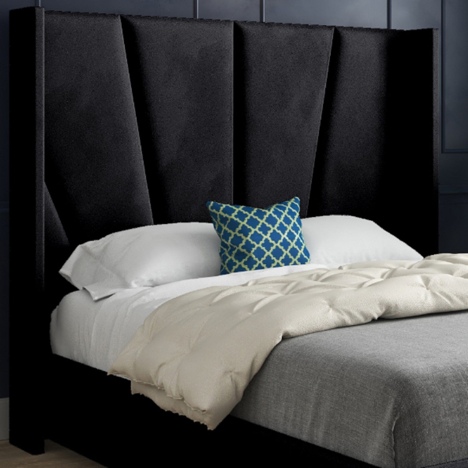 Bellini Wide Curved Winged Upholstered Soft Velvet Bed Frame