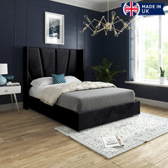 Bellini Wide Curved Winged Upholstered Soft Velvet Bed Frame