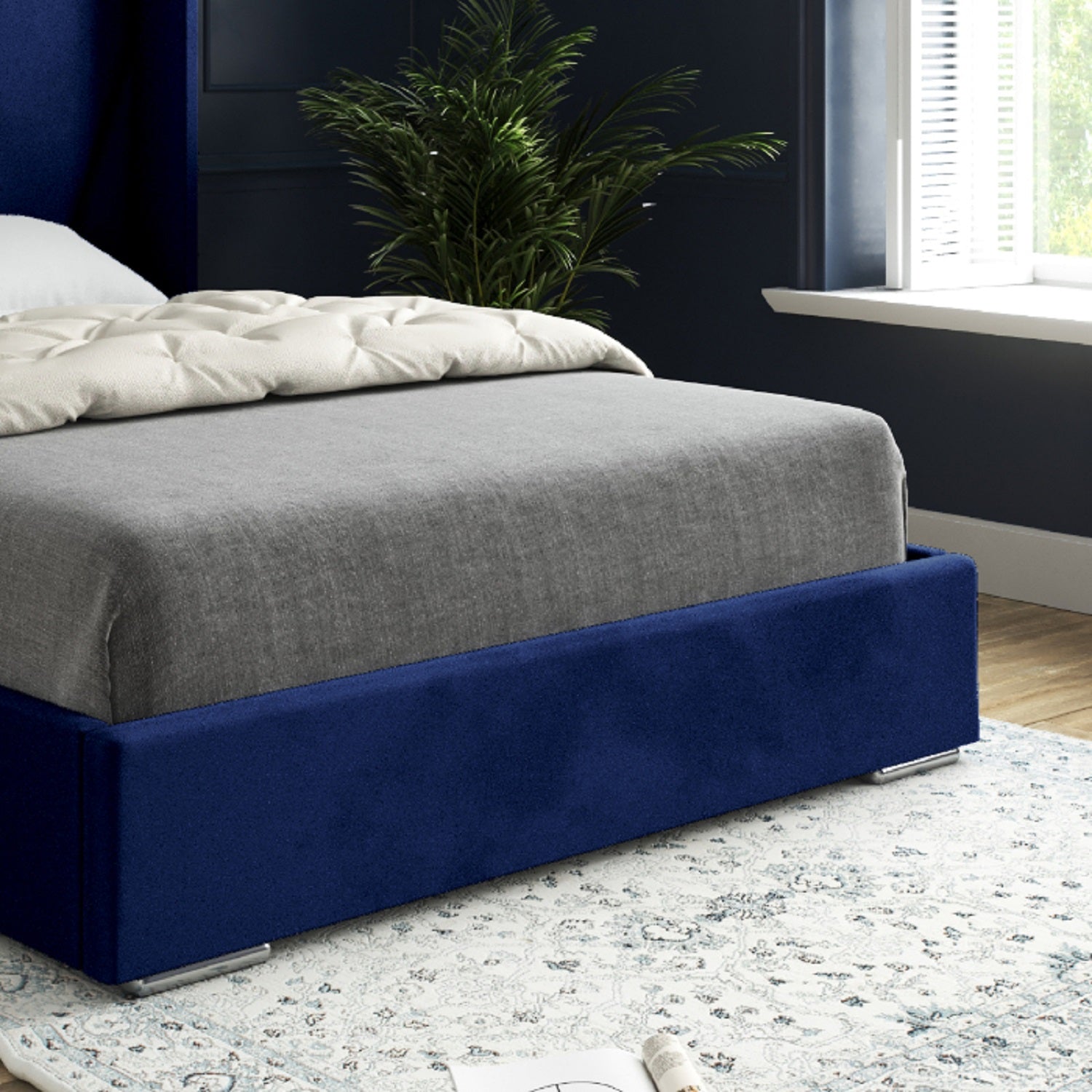 Bellini Wide Curved Winged Upholstered Soft Velvet Bed Frame