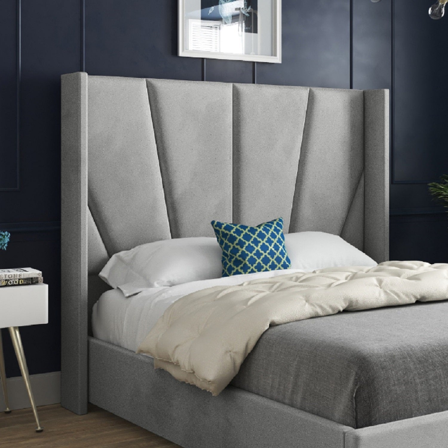 Bellini Wide Curved Winged Upholstered Soft Velvet Bed Frame