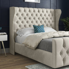 Donati Straight Curved Top Upholstered Soft Velvet Bed Frame