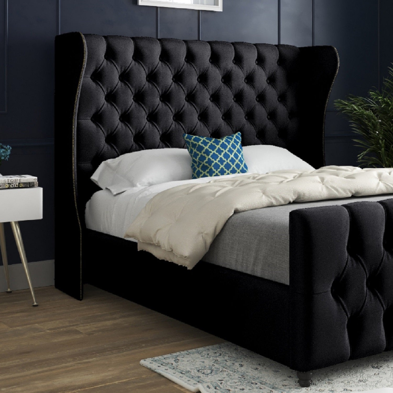 Donati Straight Curved Top Upholstered Soft Velvet Bed Frame