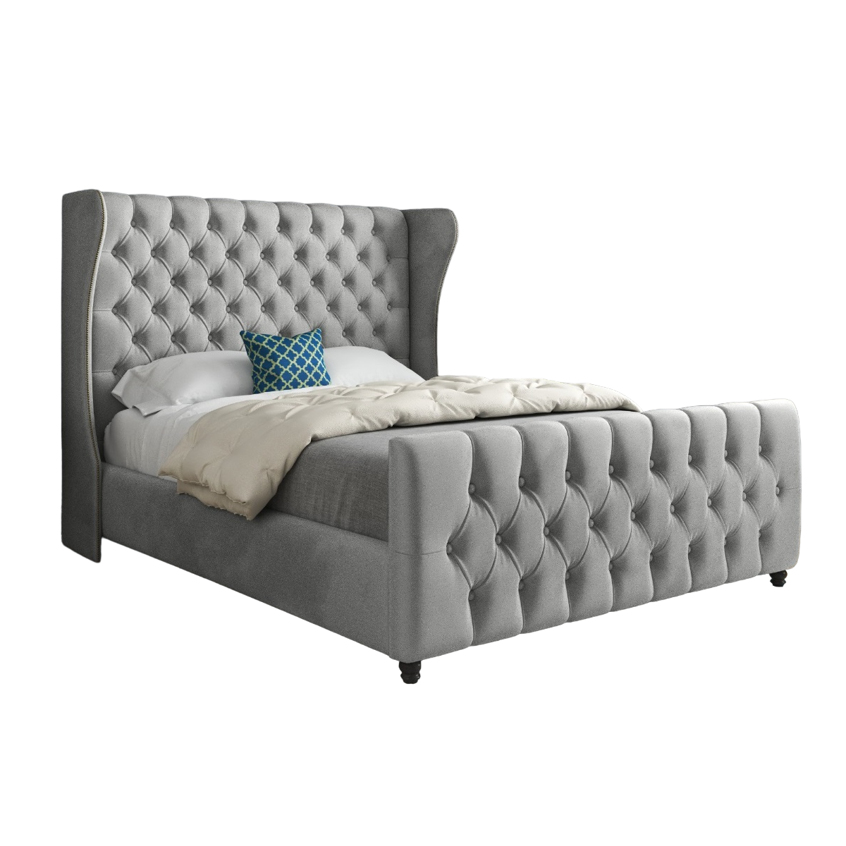 Donati Straight Curved Top Upholstered Soft Velvet Bed Frame