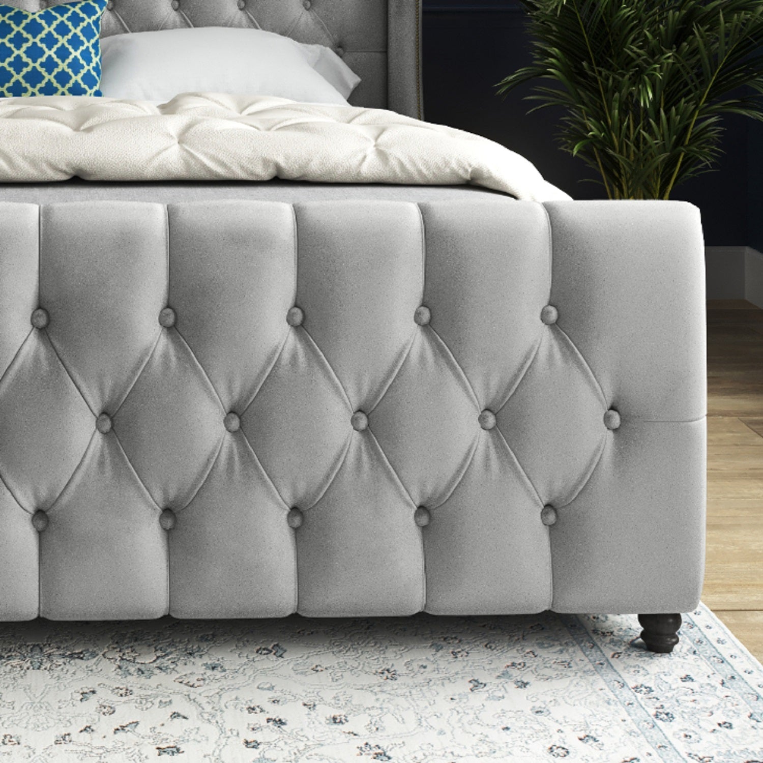 Donati Straight Curved Top Upholstered Soft Velvet Bed Frame