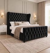 Dorthy Straight Curved Top Upholstered Soft Velvet Bed Frame