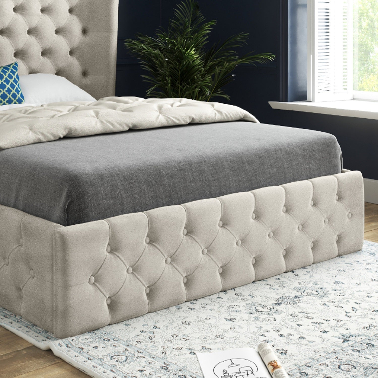 Florence Wide Winged Upholstered Soft Velvet Bed Frame