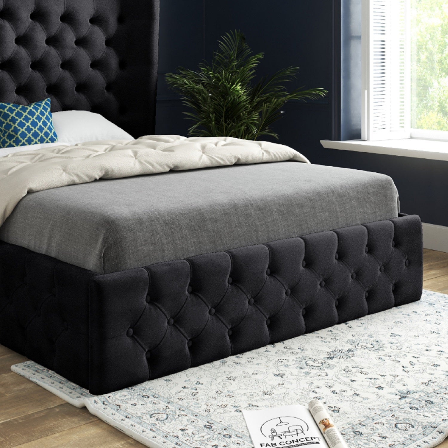 Florence Wide Winged Upholstered Soft Velvet Bed Frame