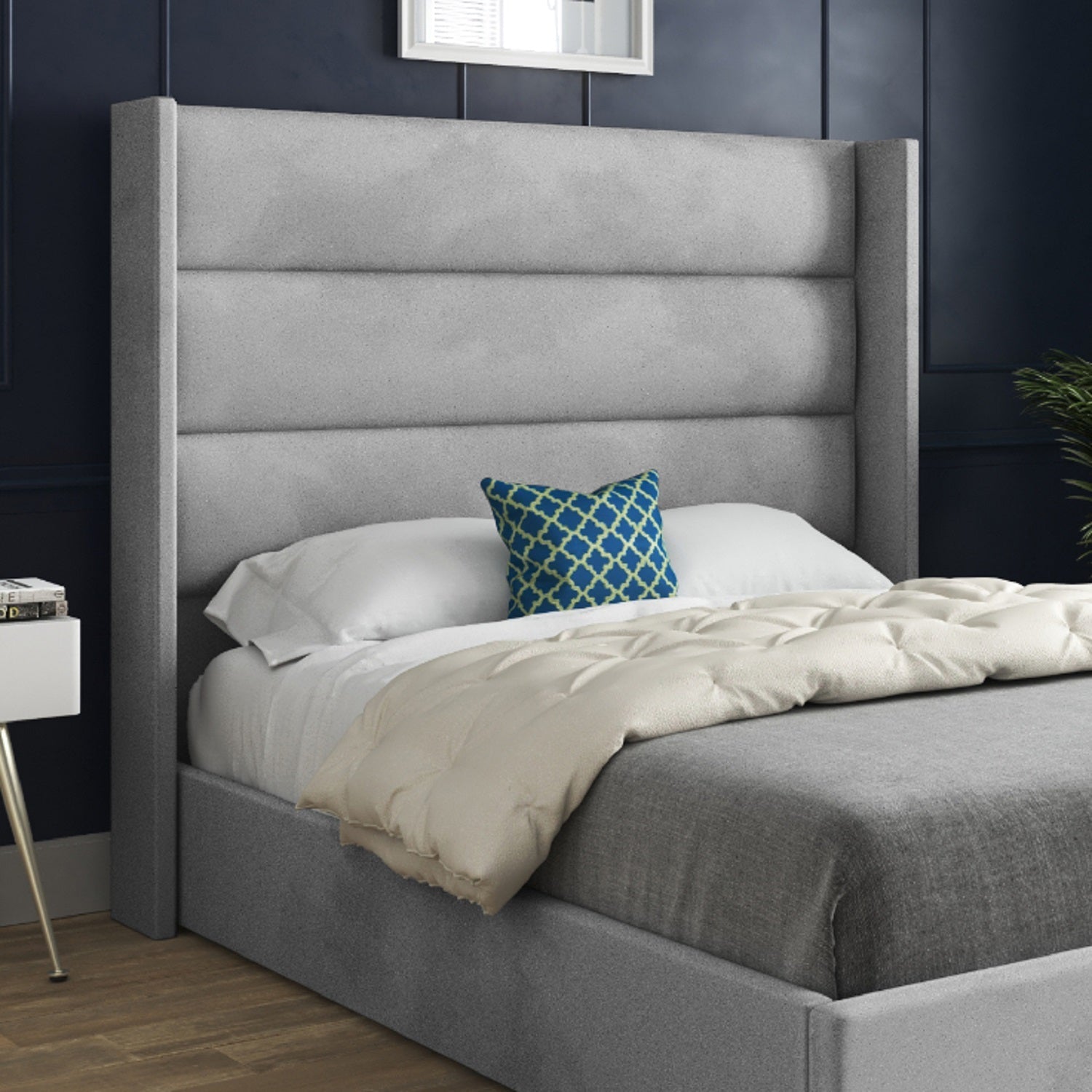 Nuno Straight Winged Upholstered Soft Velvet Bed Frame