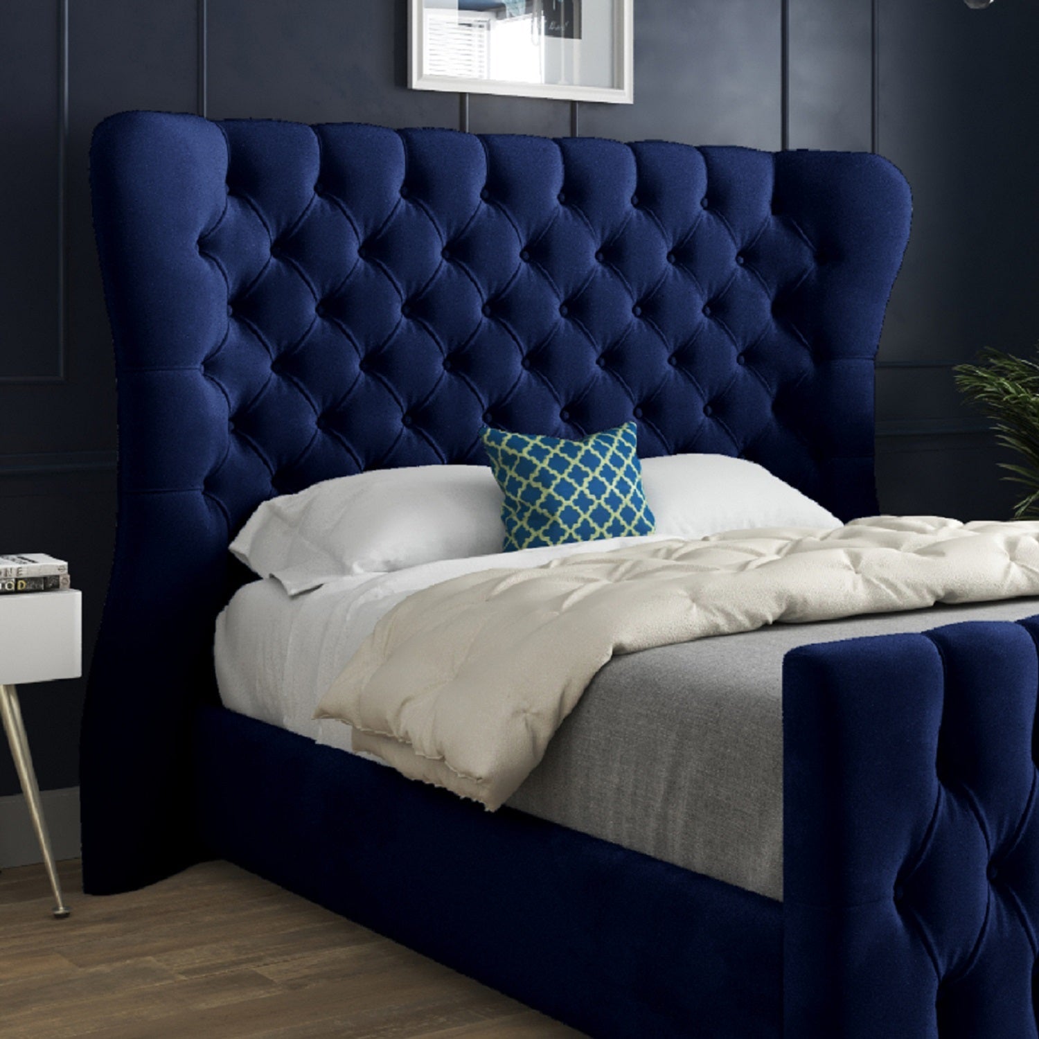 Parma Wide Curved Winged Upholstered Soft Velvet Bed Frame