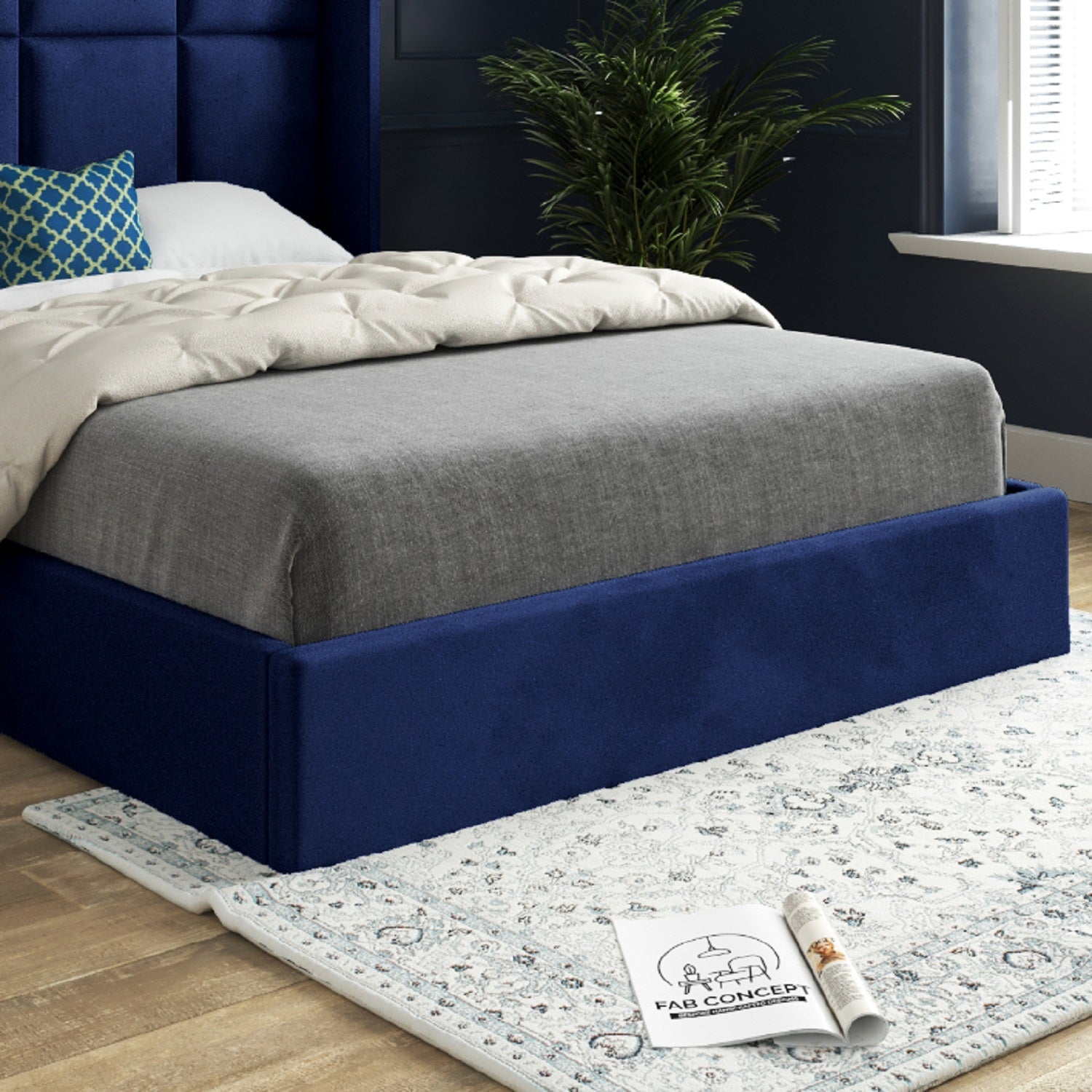 Quanta Straight Winged Upholstered Soft Velvet Bed Frame