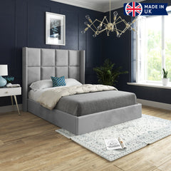 Quanta Straight Winged Upholstered Soft Velvet Bed Frame