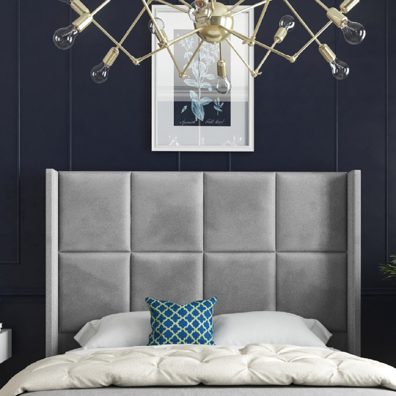 Quanta Straight Winged Upholstered Soft Velvet Bed Frame