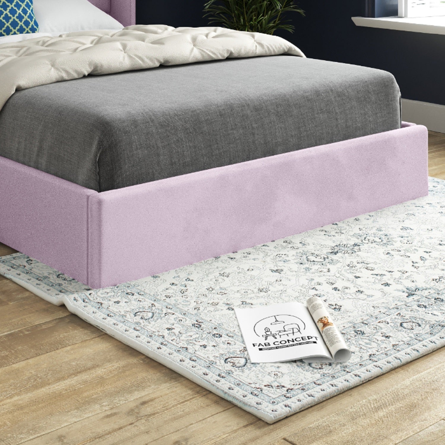 Quanta Straight Winged Upholstered Soft Velvet Bed Frame