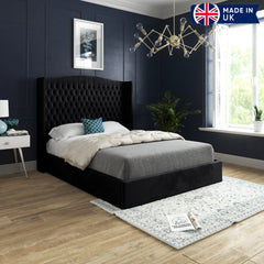 Rana Curved Top Winged Upholstered Soft Velvet Bed Frame