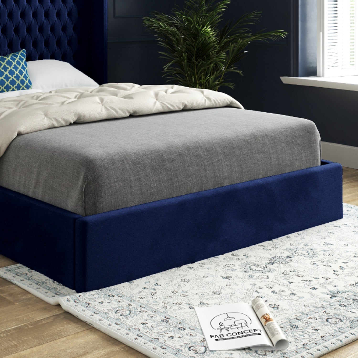 Rana Curved Top Winged Upholstered Soft Velvet Bed Frame