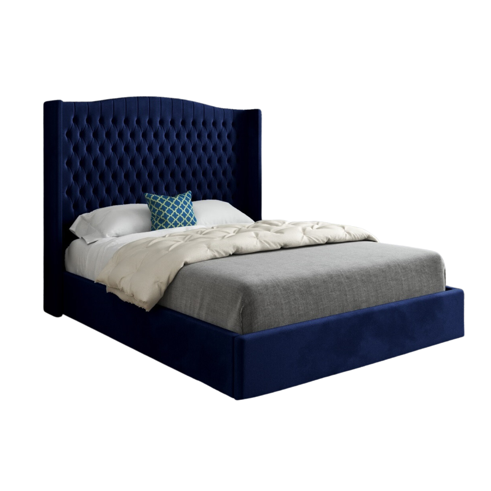 Rana Curved Top Winged Upholstered Soft Velvet Bed Frame