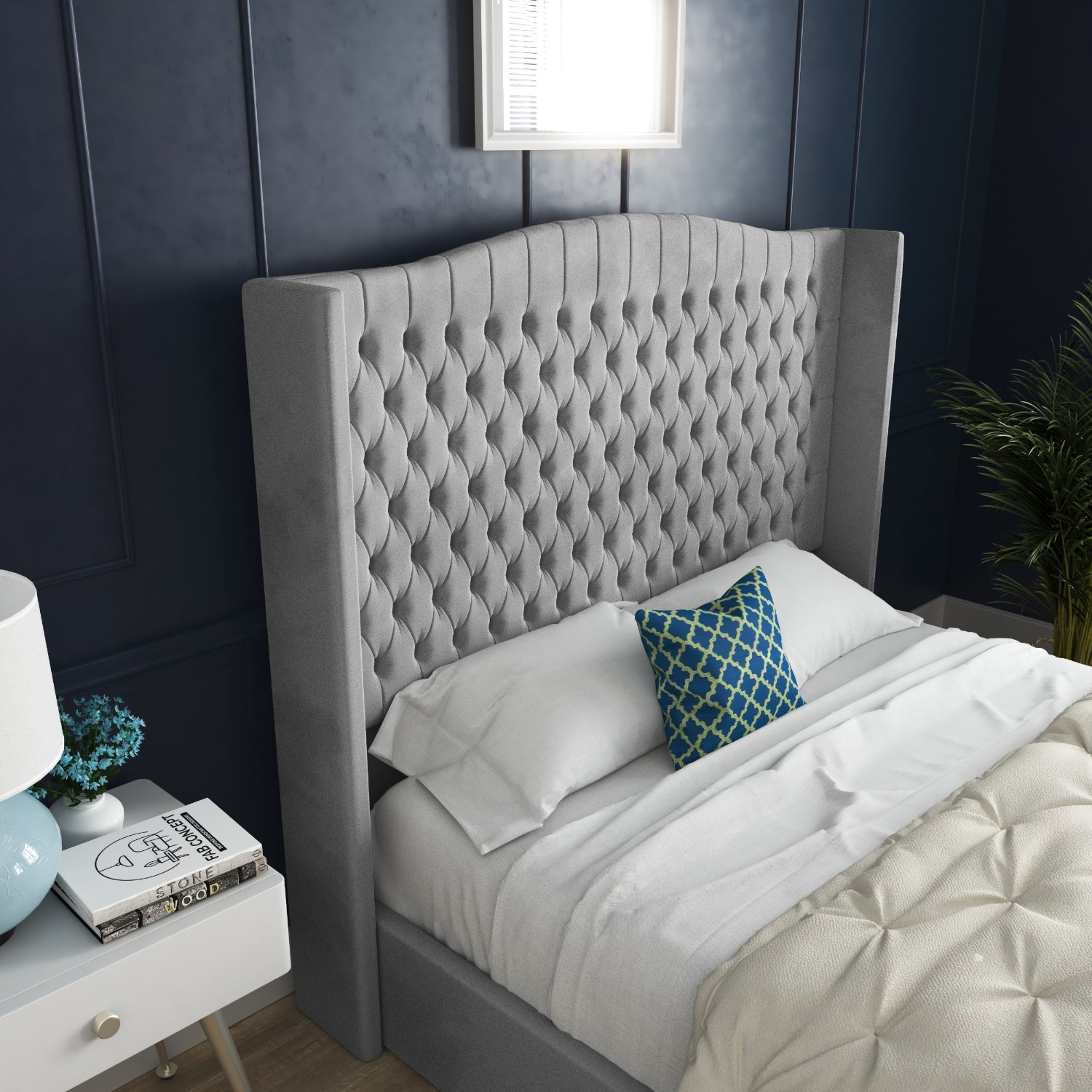 Rana Curved Top Winged Upholstered Soft Velvet Bed Frame