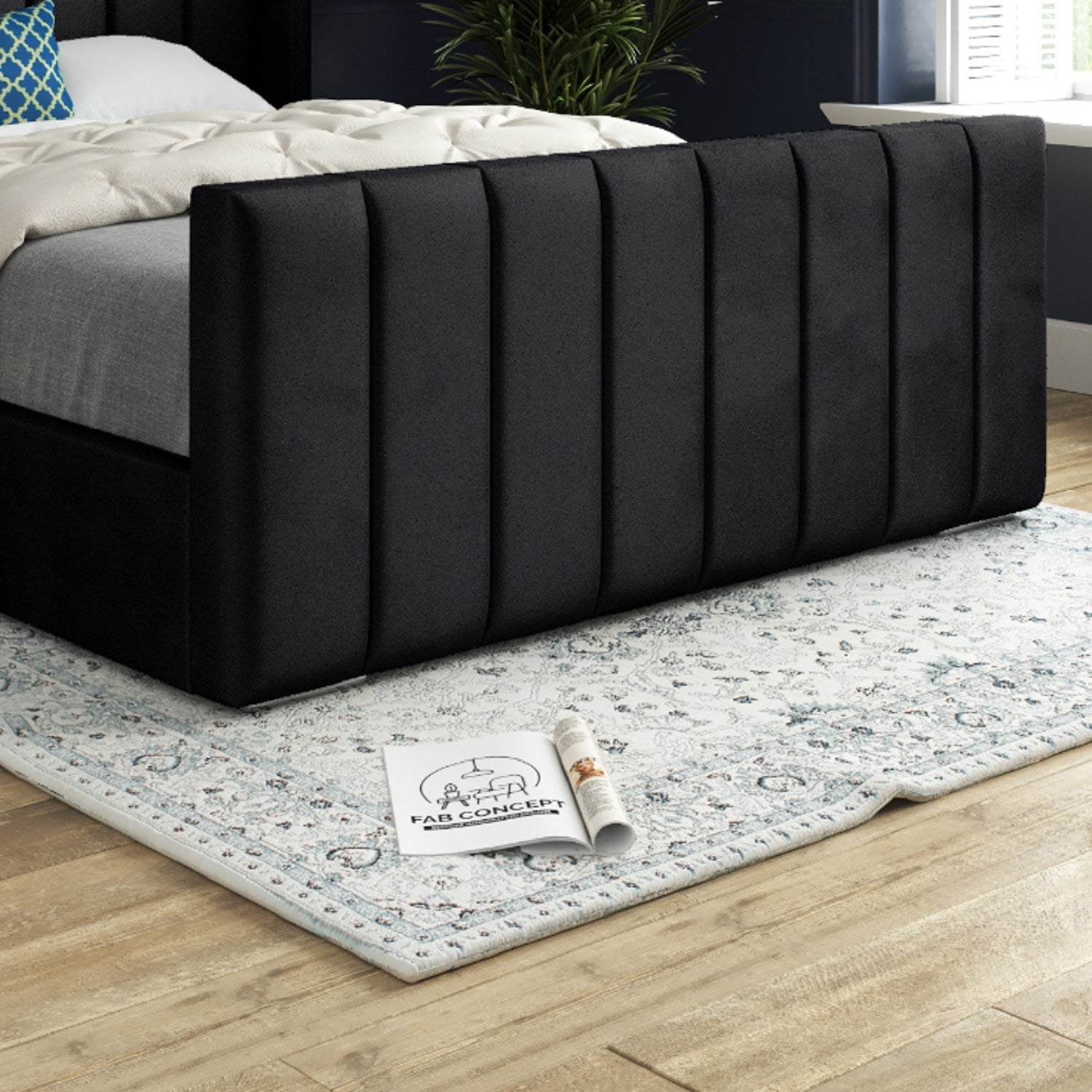 Romano Straight Winged Upholstered Soft Velvet Bed Frame