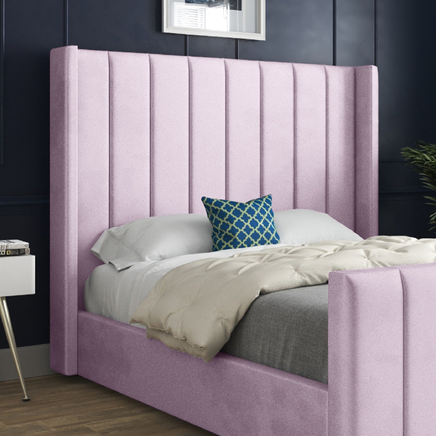 Romano Straight Winged Upholstered Soft Velvet Bed Frame