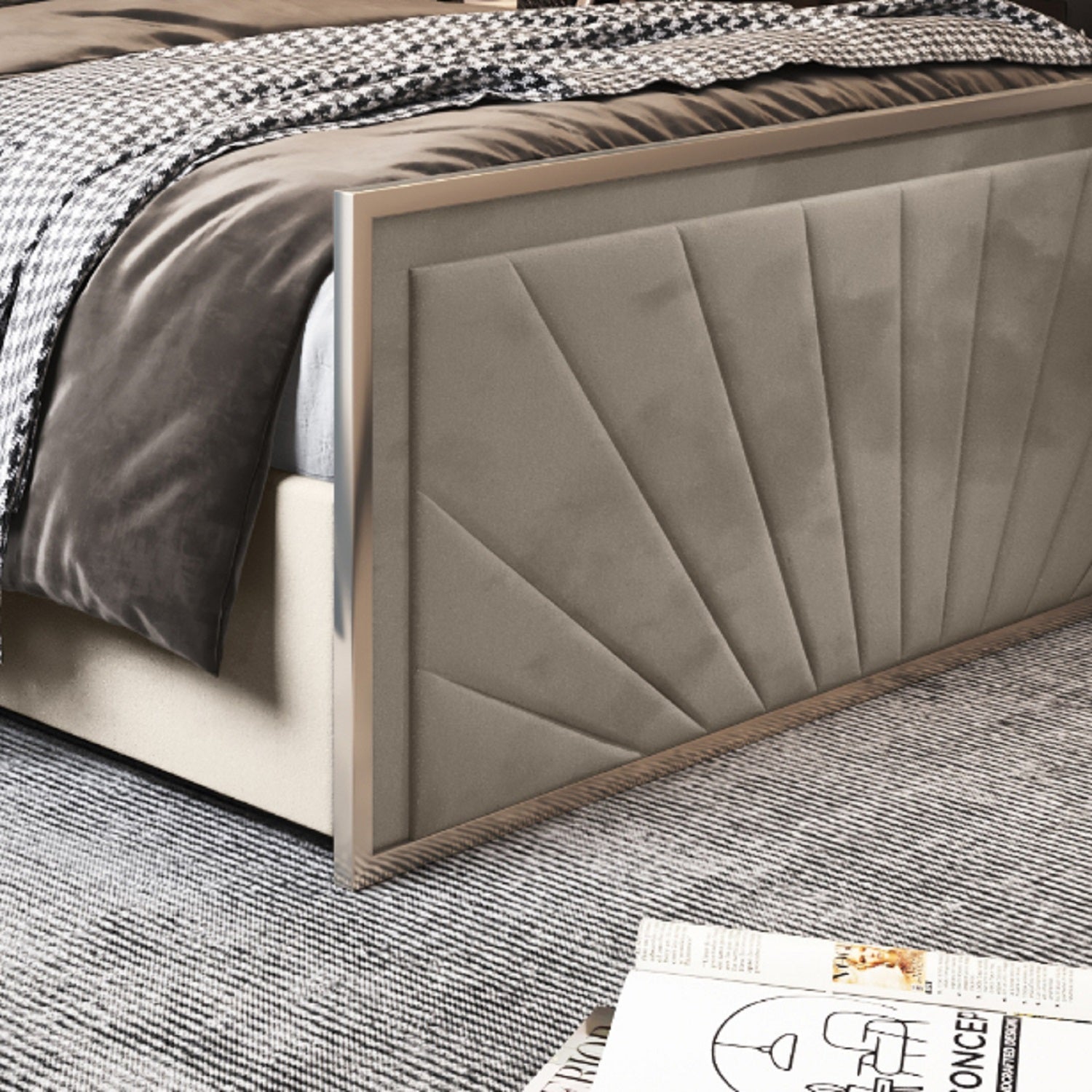 Roxy Upholstered Soft Velvet Metal Bed Frame