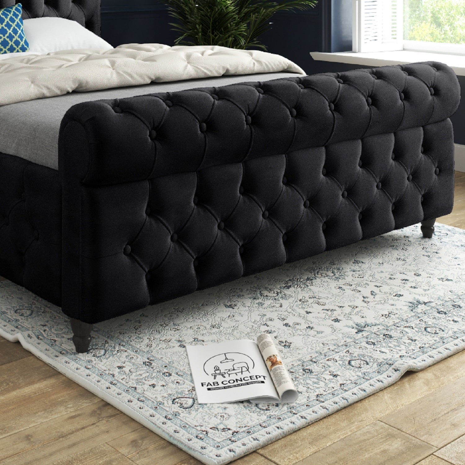 Savana Sleigh Upholstered Soft Velvet Bed Frame