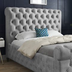 Savana Sleigh Upholstered Soft Velvet Bed Frame