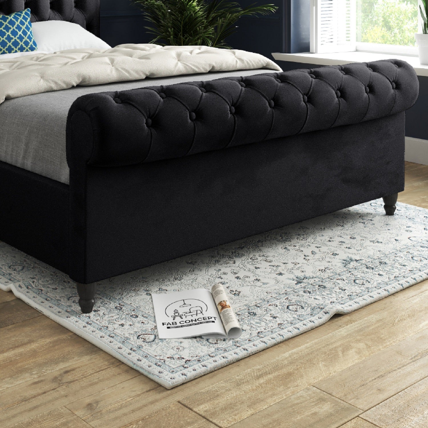Sienna Sleigh Upholstered Soft Velvet Bed Frame