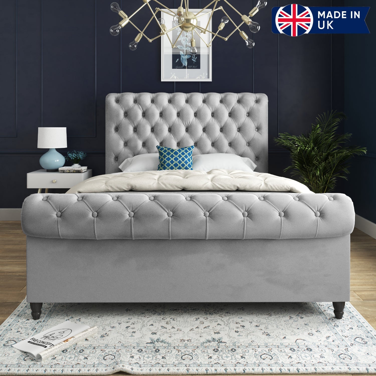 Sienna Sleigh Upholstered Soft Velvet Bed Frame