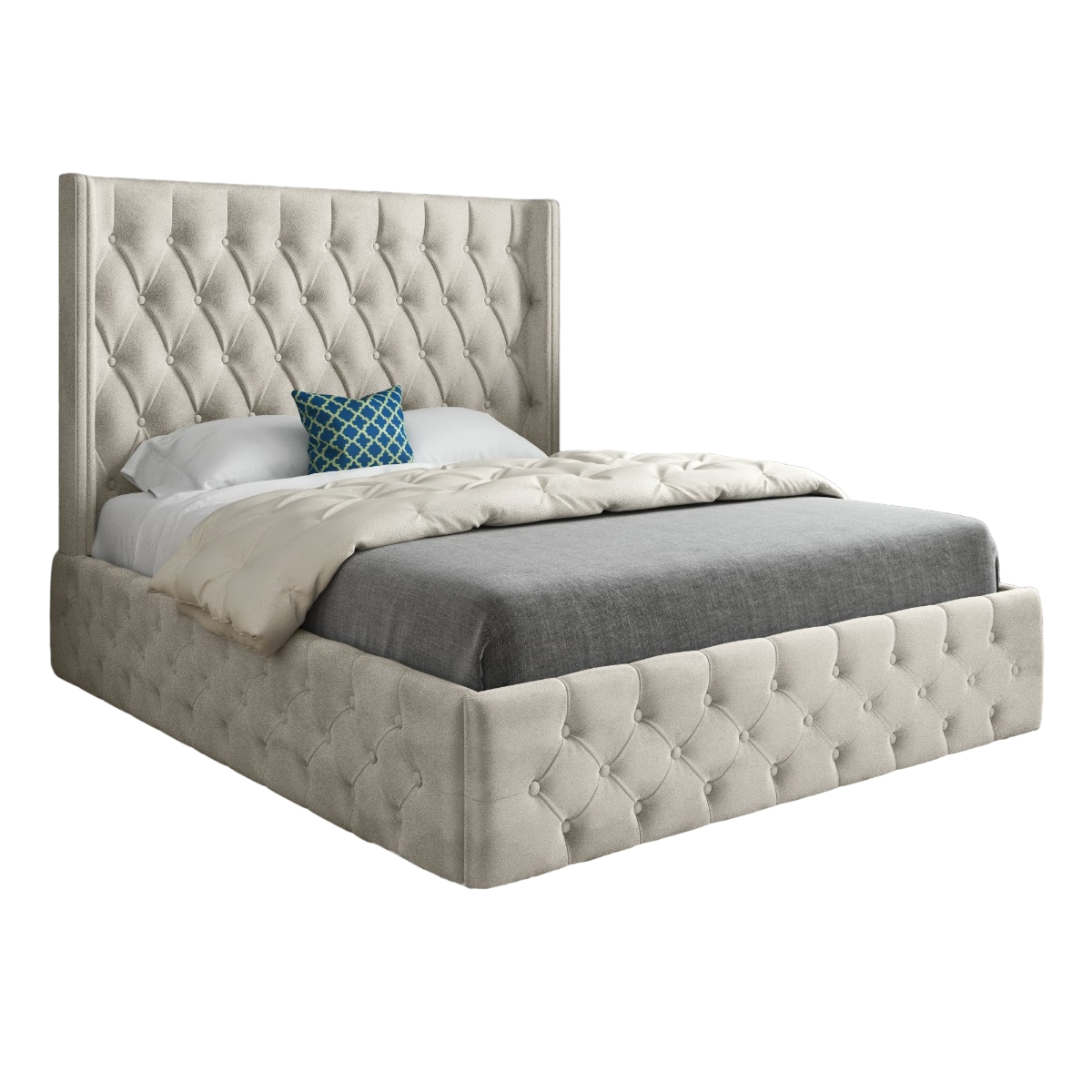 Turin Straight Winged Upholstered Soft Velvet Bed Frame
