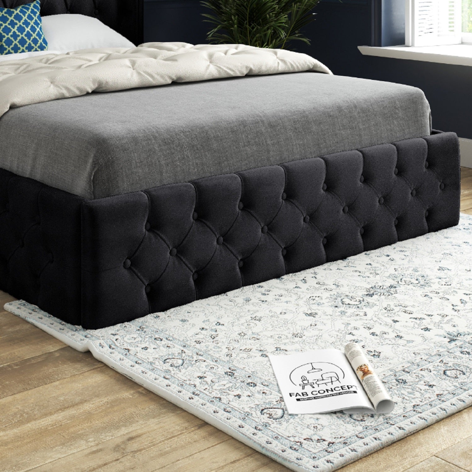 Turin Straight Winged Upholstered Soft Velvet Bed Frame