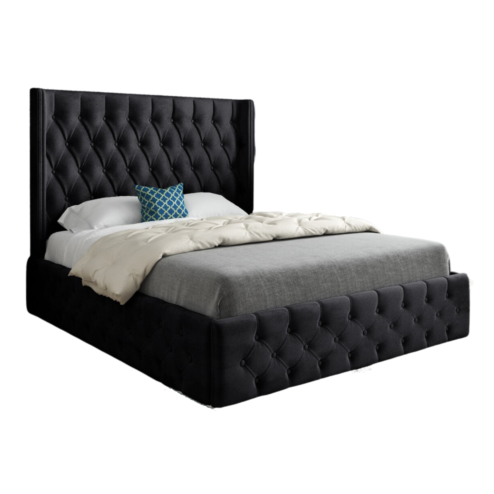 Turin Straight Winged Upholstered Soft Velvet Bed Frame
