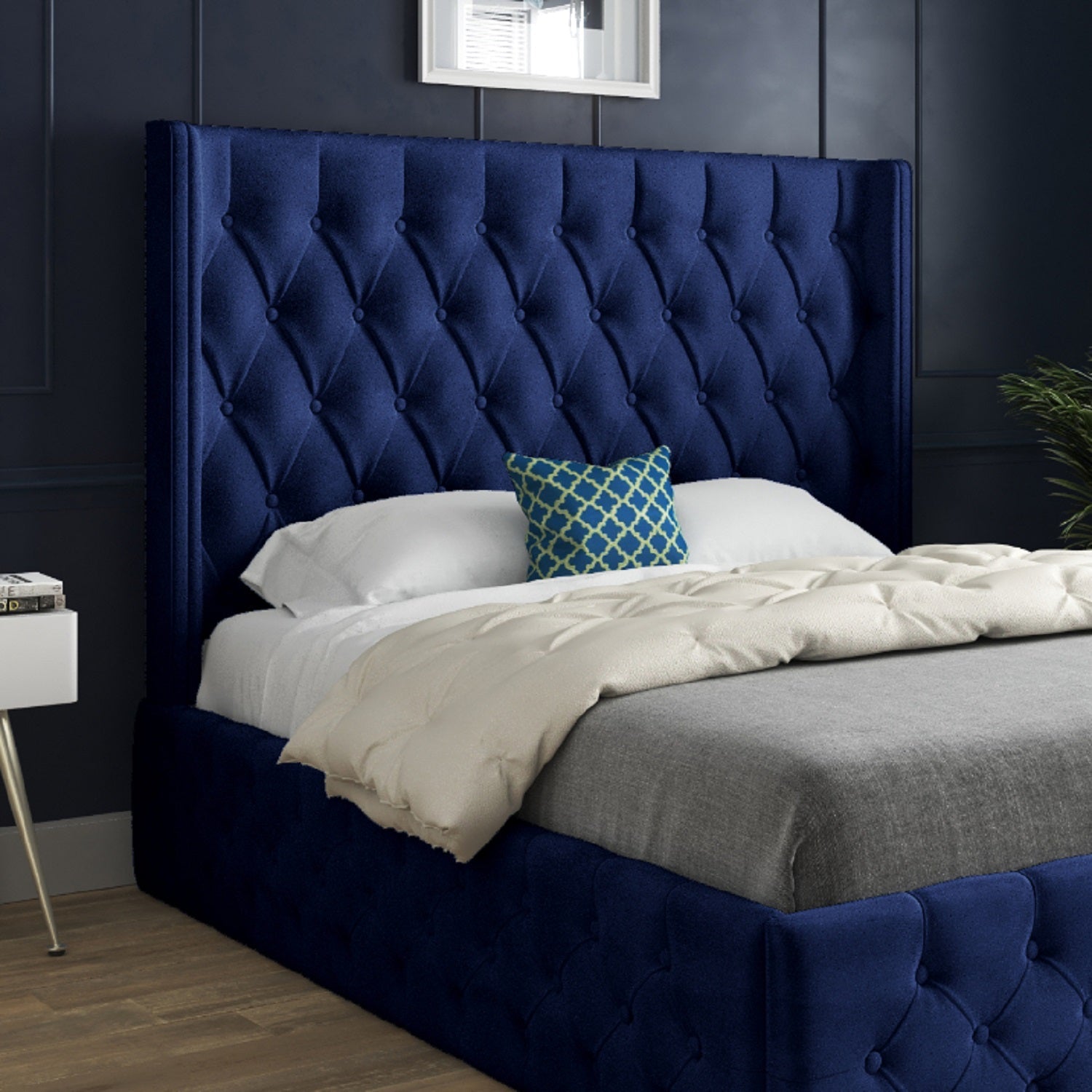 Turin Straight Winged Upholstered Soft Velvet Bed Frame