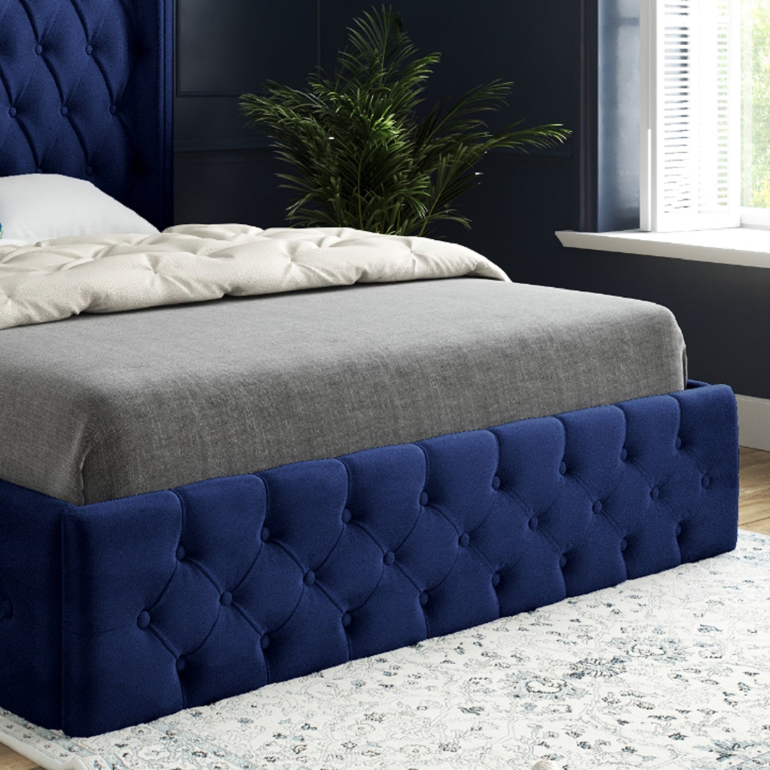 Turin Straight Winged Upholstered Soft Velvet Bed Frame