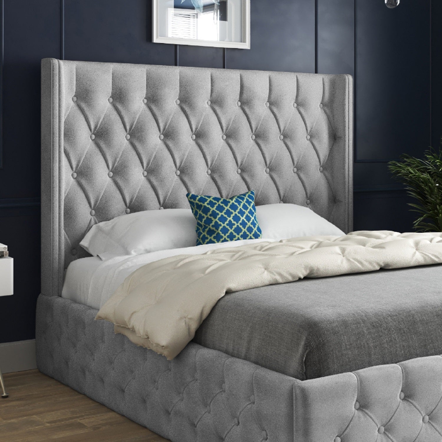 Turin Straight Winged Upholstered Soft Velvet Bed Frame