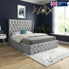 Turin Straight Winged Upholstered Soft Velvet Bed Frame