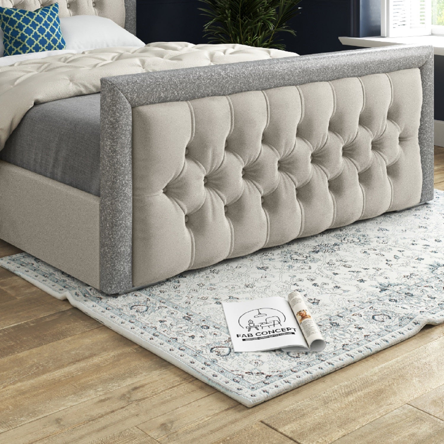 Venice Glitter Border Upholstered Soft Velvet Bed Frame