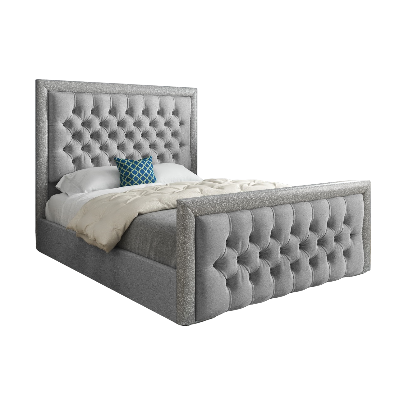 Venice Glitter Border Upholstered Soft Velvet Bed Frame
