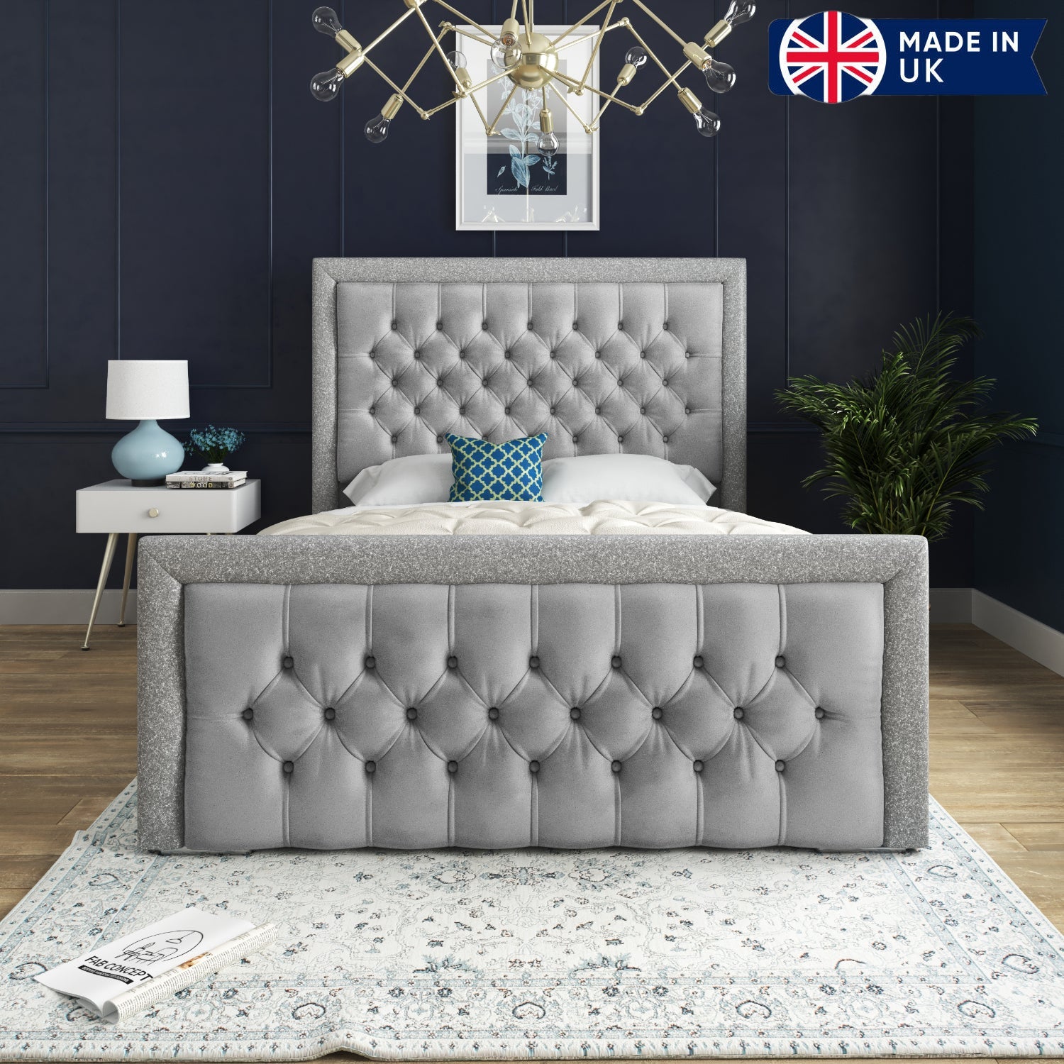 Venice Glitter Border Upholstered Soft Velvet Bed Frame