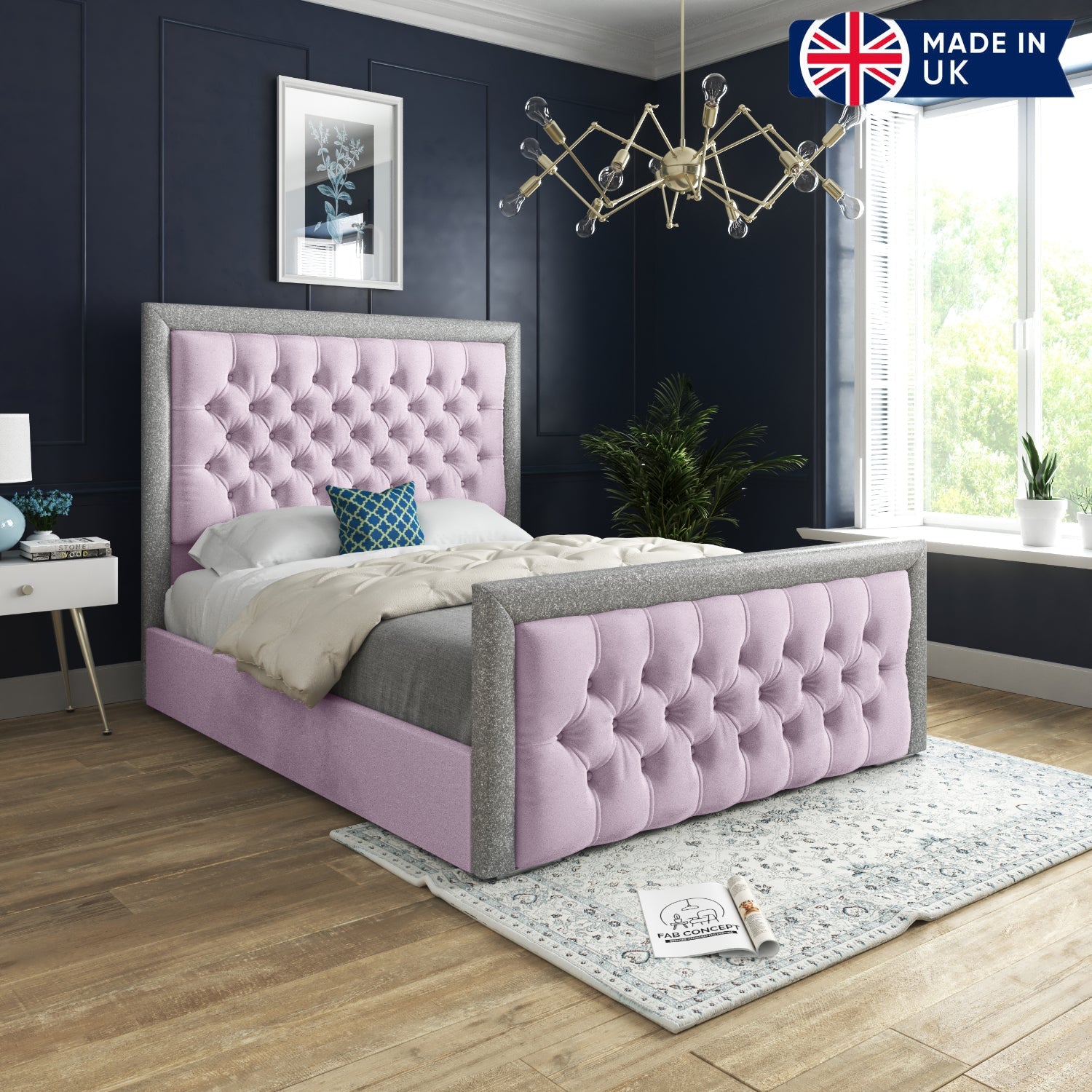 Venice Glitter Border Upholstered Soft Velvet Bed Frame