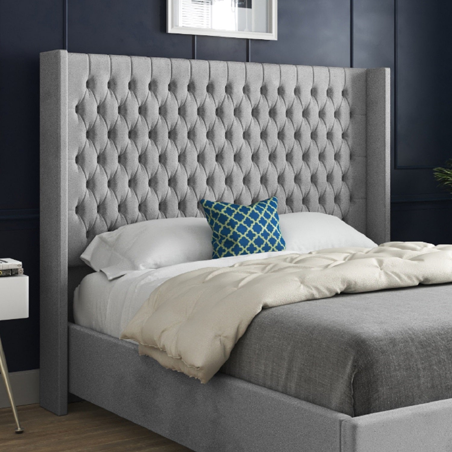 Volta Straight Winged Upholstered Soft Velvet Bed Frame