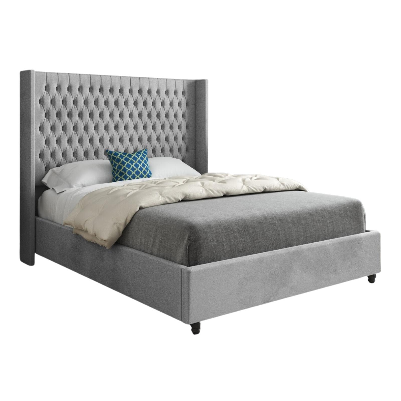 Volta Straight Winged Upholstered Soft Velvet Bed Frame