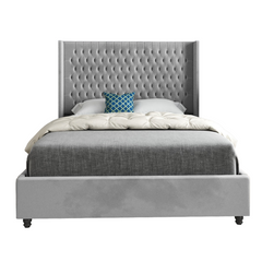 Volta Straight Winged Upholstered Soft Velvet Bed Frame