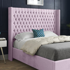 Volta Straight Winged Upholstered Soft Velvet Bed Frame