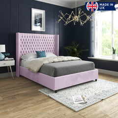 Volta Straight Winged Upholstered Soft Velvet Bed Frame