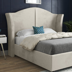Zampa Curved Top Curved Winged Upholstered Soft Velvet Bed Frame