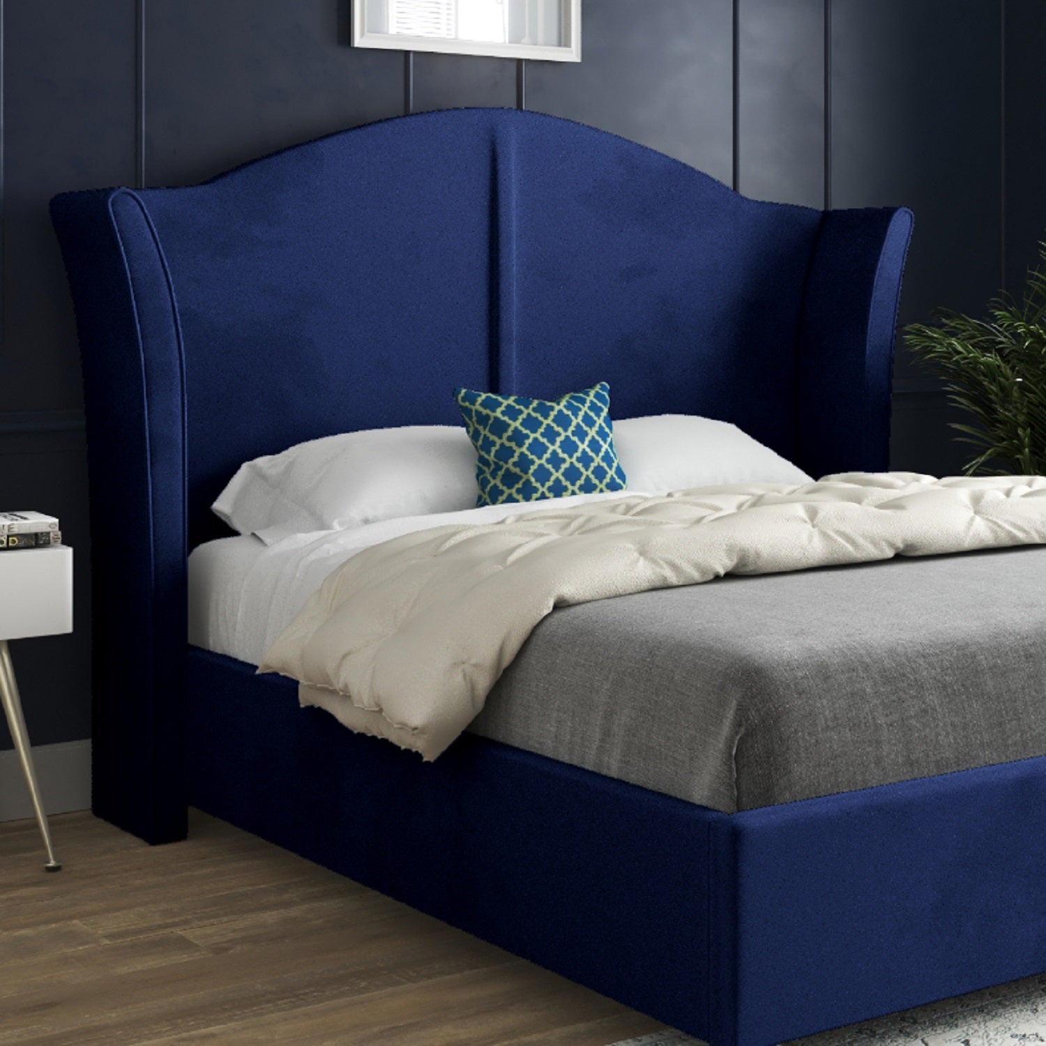 Zampa Curved Top Curved Winged Upholstered Soft Velvet Bed Frame