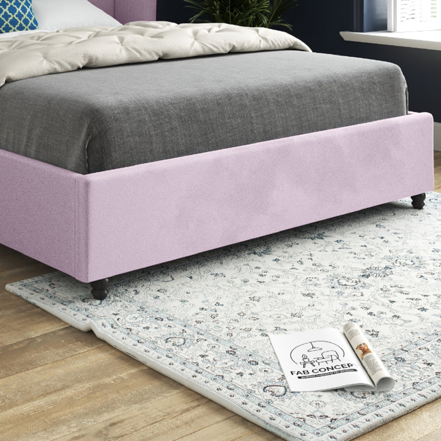 Zampa Curved Top Curved Winged Upholstered Soft Velvet Bed Frame