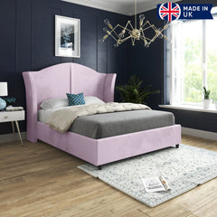 Zampa Curved Top Curved Winged Upholstered Soft Velvet Bed Frame