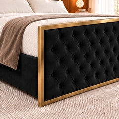 Alaya Upholstered Soft Velvet Metal Bed Frame