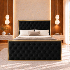Alaya Upholstered Soft Velvet Metal Bed Frame